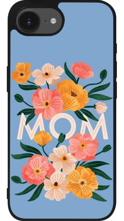 Coque iPhone 17e / 16e - Silicone rigide noir Mom 2026 Flowers