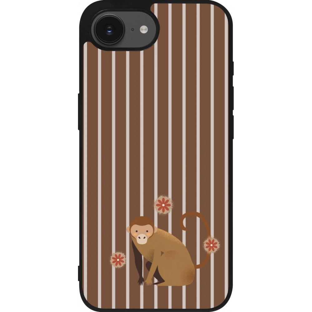 Coque iPhone 16e - Silicone rigide noir Monkey with stripes