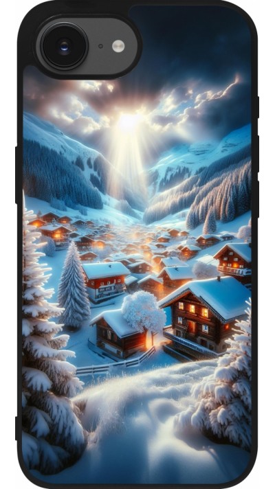 Coque iPhone 17e / 16e - Silicone rigide noir Mont Neige Lumière