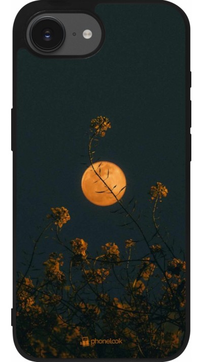 Coque iPhone 17e / 16e - Silicone rigide noir Moon Flowers
