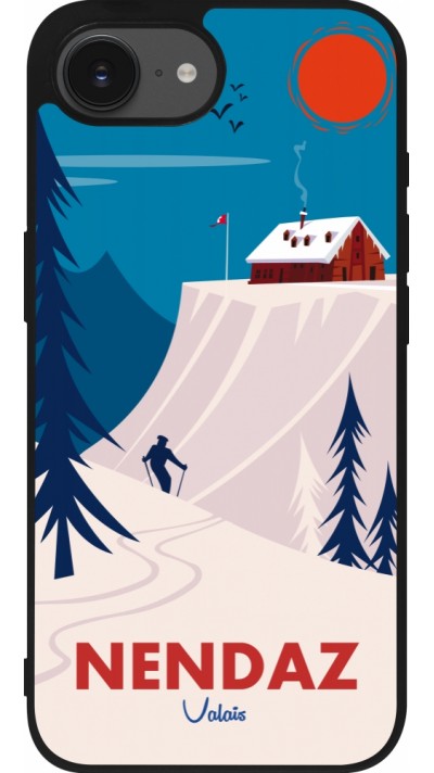 Coque iPhone 16e - Silicone rigide noir Nendaz Cabane Ski