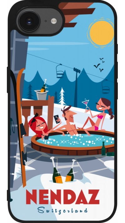 Coque iPhone 16e - Silicone rigide noir Nendaz Mountain Jacuzzi
