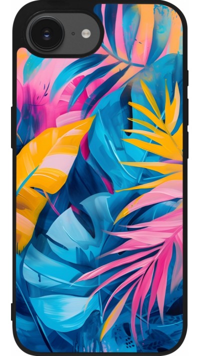 Coque iPhone 16e - Silicone rigide noir Palms Blue