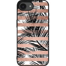 Coque iPhone 17e / 16e - Silicone rigide noir Palm trees gold stripes