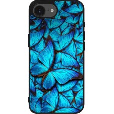 Coque iPhone 17e / 16e - Silicone rigide noir Papillon bleu