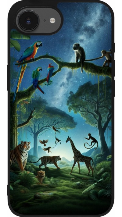 Coque iPhone 16e - Silicone rigide noir Paradis des animaux exotiques