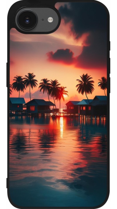 Coque iPhone 16e - Silicone rigide noir Paradis Maldives