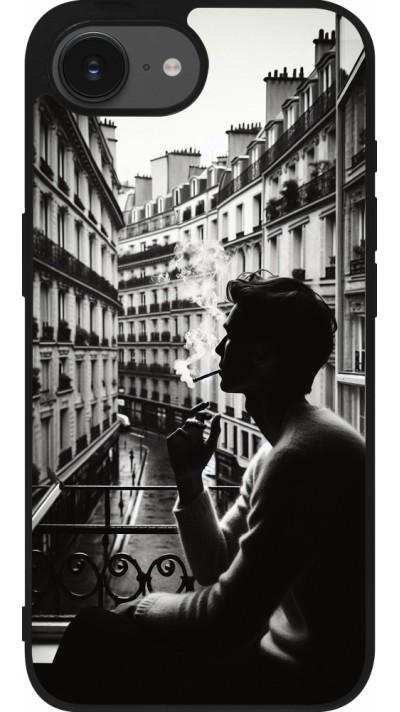 Coque iPhone 16e - Silicone rigide noir Parisian Smoker