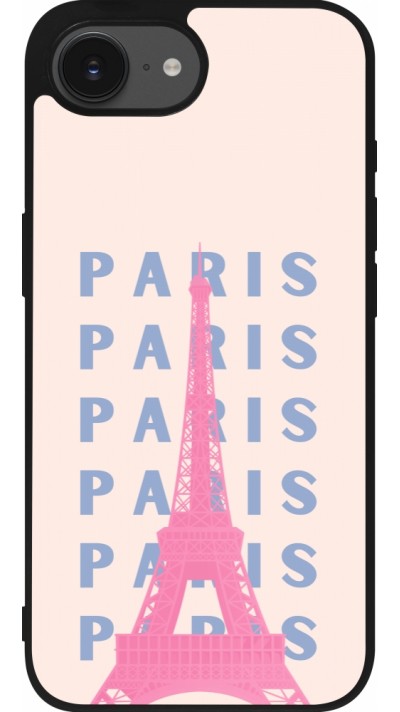 Coque iPhone 16e - Silicone rigide noir Paris Pink Print