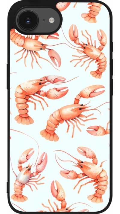 Coque iPhone 16e - Silicone rigide noir Pattern de homards pastels