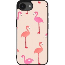 Coque iPhone 17e / 16e - Silicone rigide noir Pink Flamingos Pattern