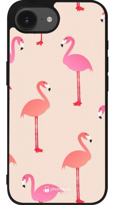 Coque iPhone 16e - Silicone rigide noir Pink Flamingos Pattern