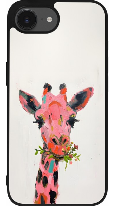 Coque iPhone 16e - Silicone rigide noir Pink Girafe Paint