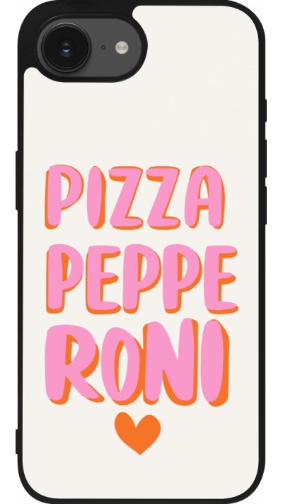Coque iPhone 17e / 16e - Silicone rigide noir Pizza pepperoni 2026