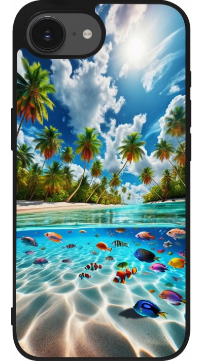 Coque iPhone 16e - Silicone rigide noir Plage Paradis