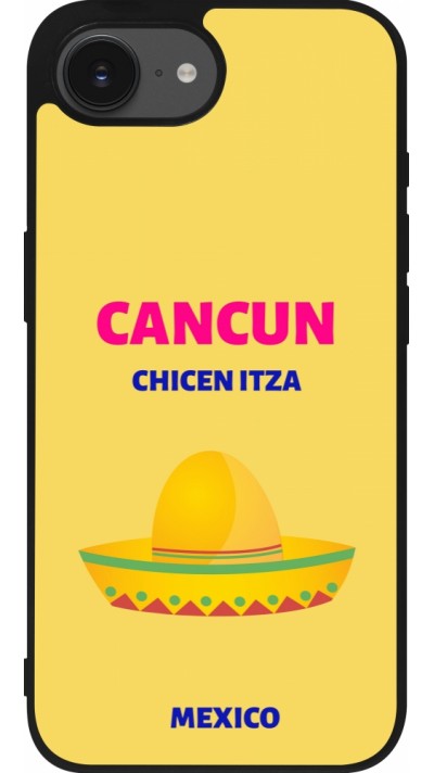 Coque iPhone 16e - Silicone rigide noir Pop Summer Destination Cancun