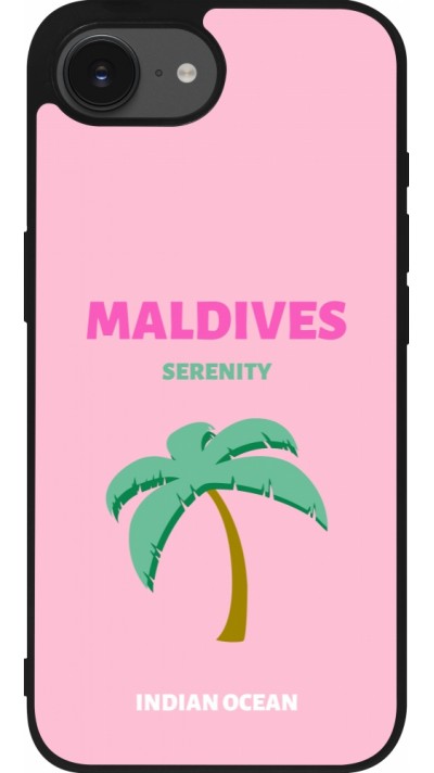 Coque iPhone 16e - Silicone rigide noir Pop Summer Destination Maldives