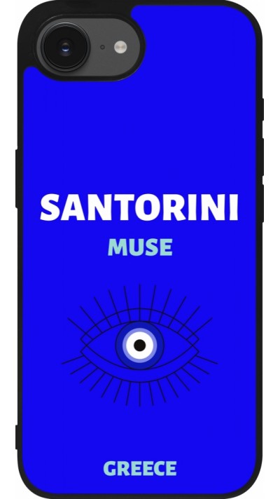 Coque iPhone 16e - Silicone rigide noir Pop Summer Destination Santorini