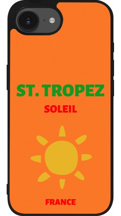 Coque iPhone 16e - Silicone rigide noir Pop Summer Destination St-Tropez