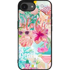 Coque iPhone 17e / 16e - Silicone rigide noir Preppy Collage Aloha