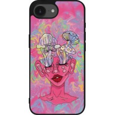 Coque iPhone 17e / 16e - Silicone rigide noir Psychedelic pink mushroom