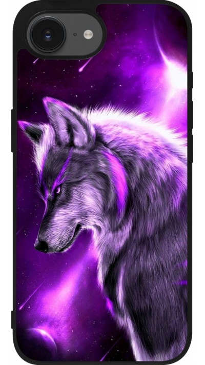 Coque iPhone 16e - Silicone rigide noir Purple Sky Wolf