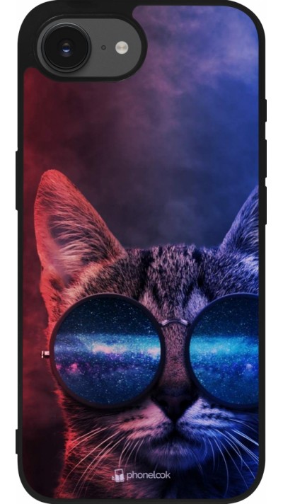 Coque iPhone 16e - Silicone rigide noir Red Blue Cat Glasses