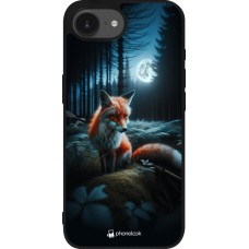 Coque iPhone 17e / 16e - Silicone rigide noir Renard lune forêt