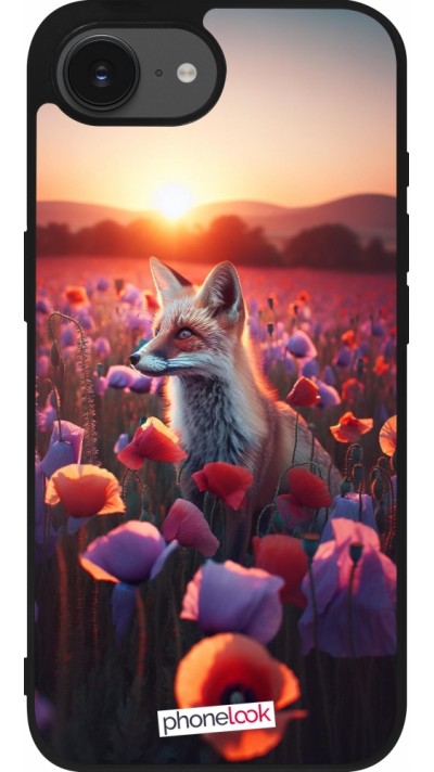 Coque iPhone 16e - Silicone rigide noir Renard pourpre au crépuscule