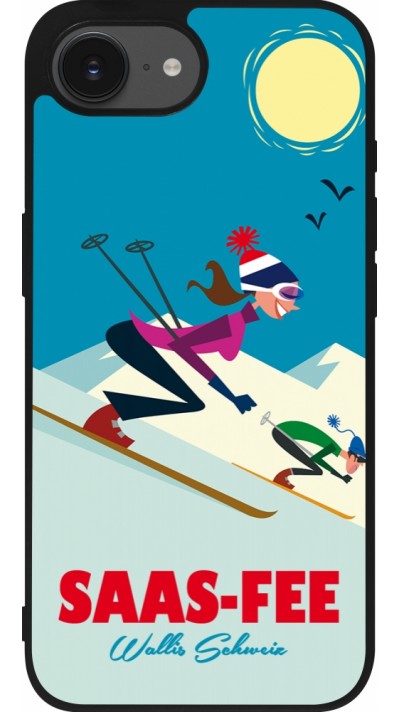 Coque iPhone 16e - Silicone rigide noir Saas-Fee Ski Downhill