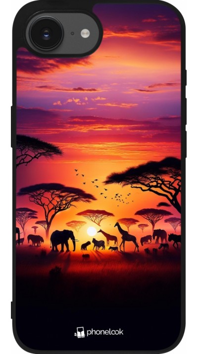 Coque iPhone 16e - Silicone rigide noir Safari sunset wildlife