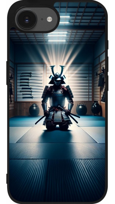 Coque iPhone 16e - Silicone rigide noir Samouraï en prière