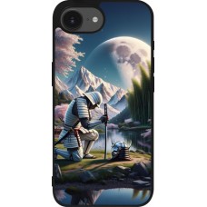 Coque iPhone 17e / 16e - Silicone rigide noir Samurai Katana Lune