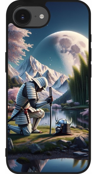 Coque iPhone 16e - Silicone rigide noir Samurai Katana Lune