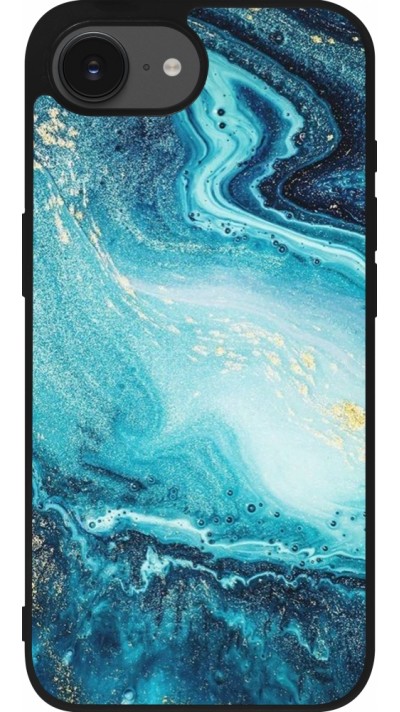 Coque iPhone 16e - Silicone rigide noir Sea Foam Blue
