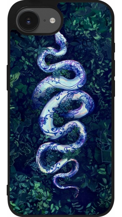 Coque iPhone 16e - Silicone rigide noir Serpent Blue Anaconda