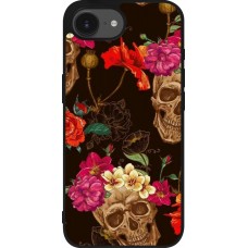 Coque iPhone 17e / 16e - Silicone rigide noir Skulls and flowers