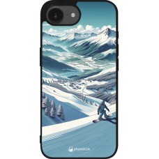 Coque iPhone 17e / 16e - Silicone rigide noir Snowboarder Montagne