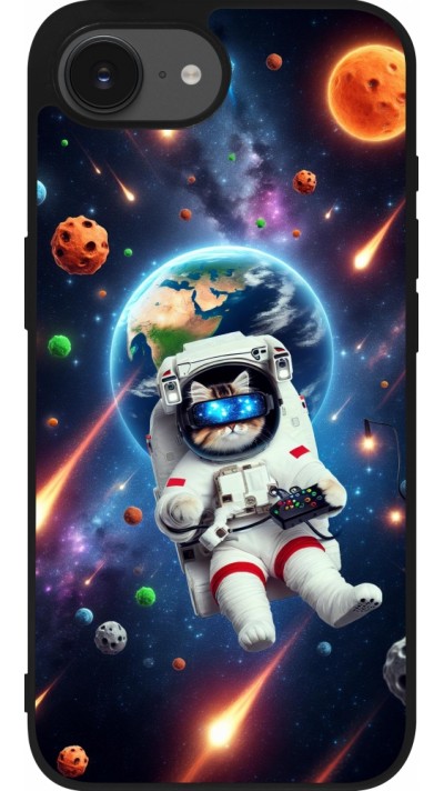 Coque iPhone 16e - Silicone rigide noir VR SpaceCat Odyssey