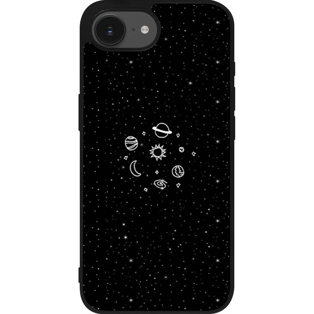 Coque iPhone 16e - Silicone rigide noir Space Doodle