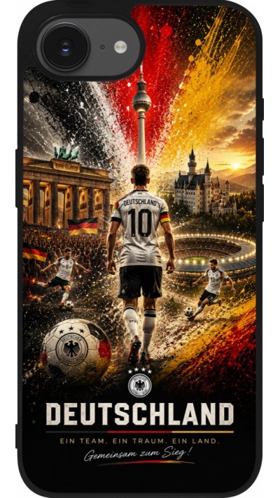 Coque iPhone 17e / 16e - Silicone rigide noir Football Allemagne splash 2026