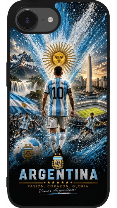 Coque iPhone 17e / 16e - Silicone rigide noir Football Argentine splash 2026