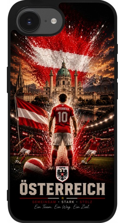 Coque iPhone 17e / 16e - Silicone rigide noir Football Autriche splash 2026