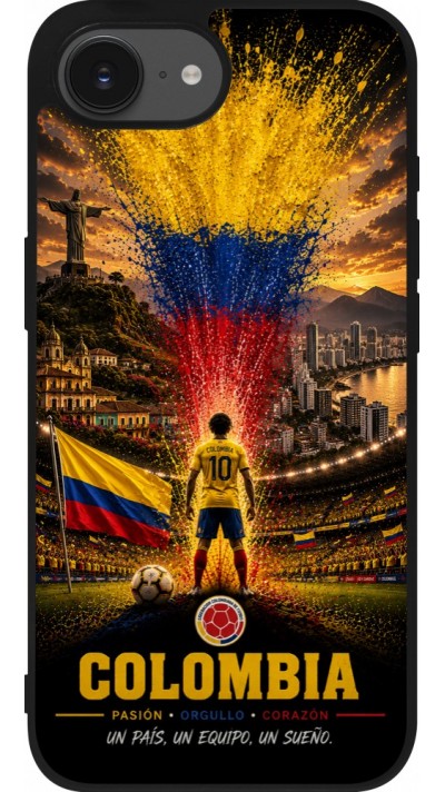 Coque iPhone 17e / 16e - Silicone rigide noir Football Colombie splash 2026