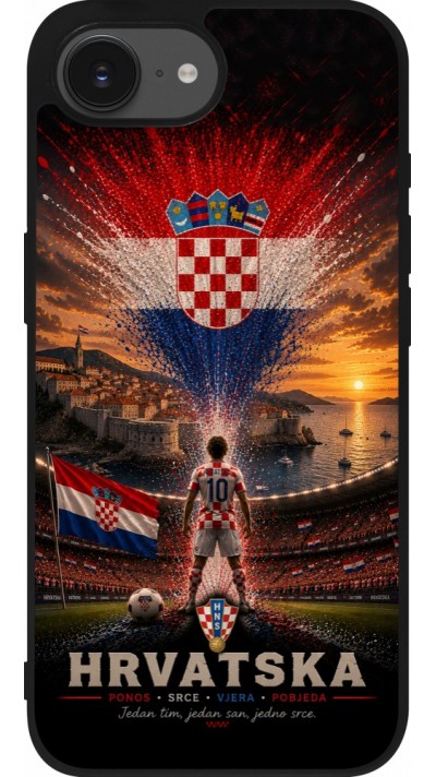 Coque iPhone 17e / 16e - Silicone rigide noir Football Croatie splash 2026