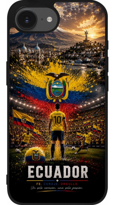 Coque iPhone 17e / 16e - Silicone rigide noir Football Équateur splash 2026