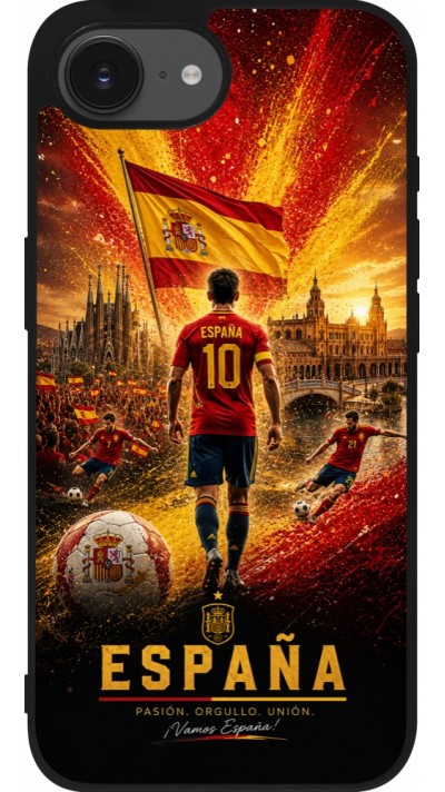 Coque iPhone 17e / 16e - Silicone rigide noir Football Espagne splash 2026