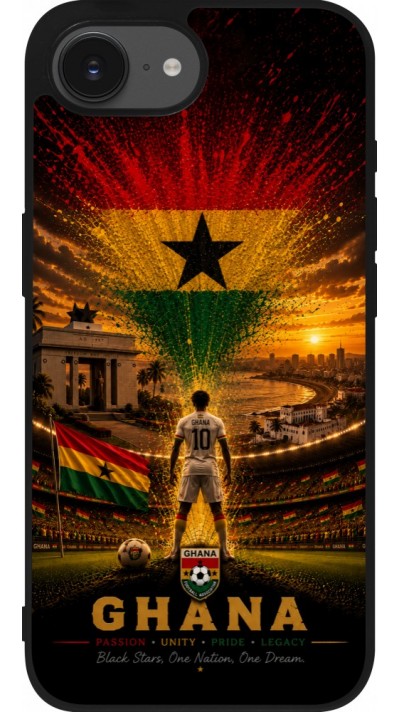 Coque iPhone 17e / 16e - Silicone rigide noir Football Ghana splash 2026