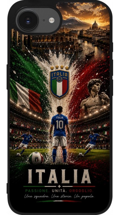 Coque iPhone 17e / 16e - Silicone rigide noir Football Italie splash 2026