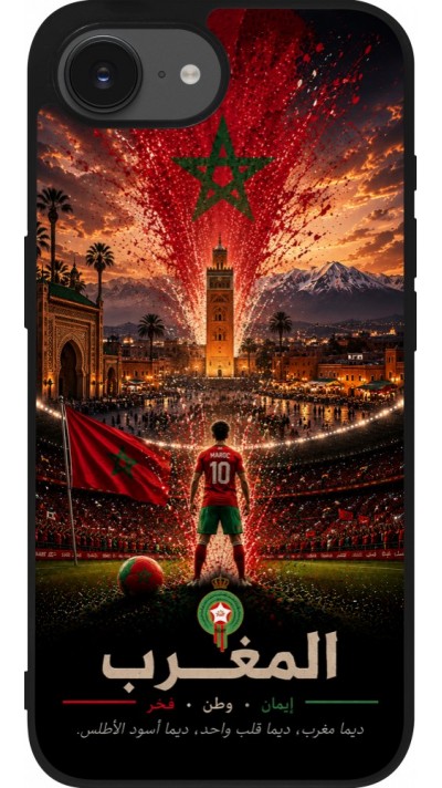 Coque iPhone 17e / 16e - Silicone rigide noir Football Maroc splash 2026